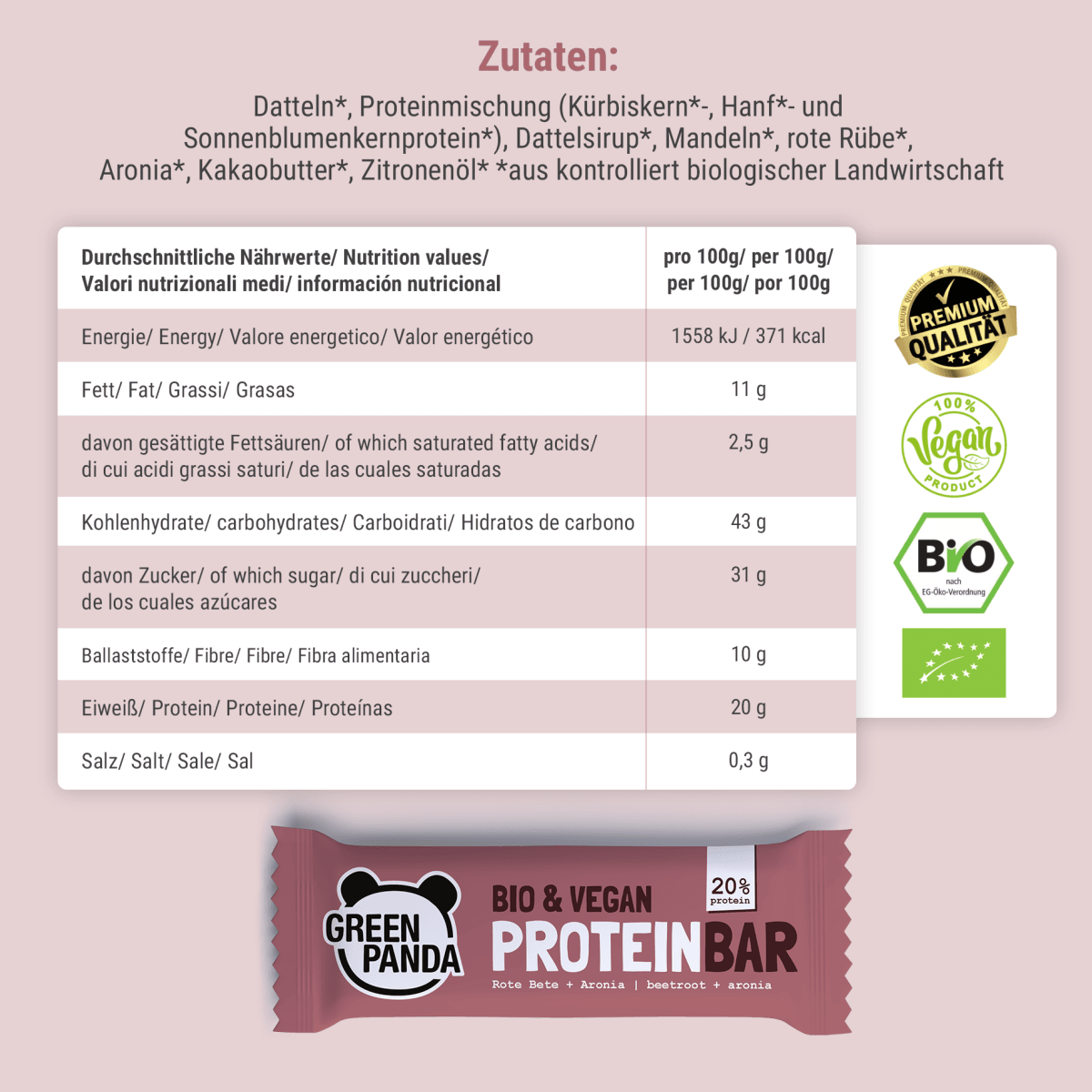12 x Bio Protein Riegel (3 Sorten gemischt) - Green Panda