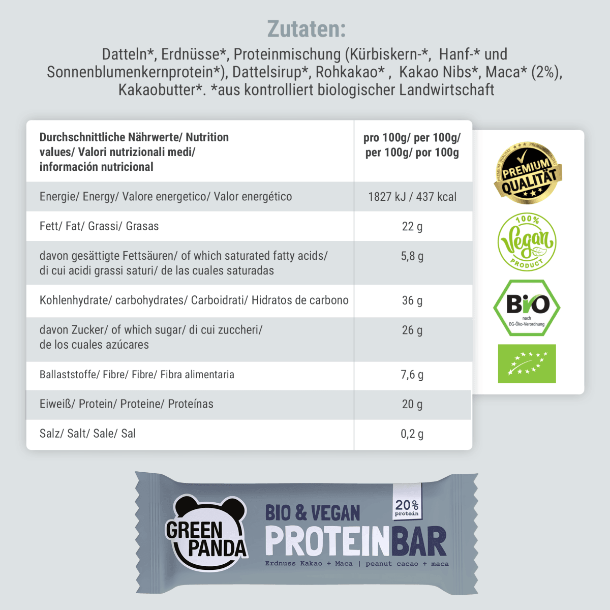 12 x Bio Protein Riegel (3 Sorten gemischt) - Green Panda